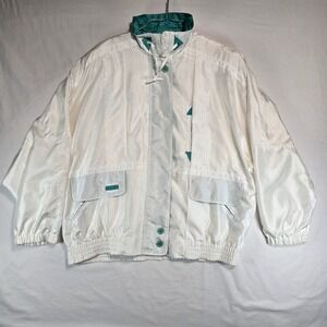 Ms Cambridge Vintage 90s Windbreaker Jacket White Teal XL Full Zip Bomber Style
